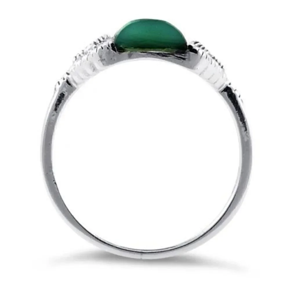 Sterling Silver Green Agate Tall Marcasite Ring New Size 6